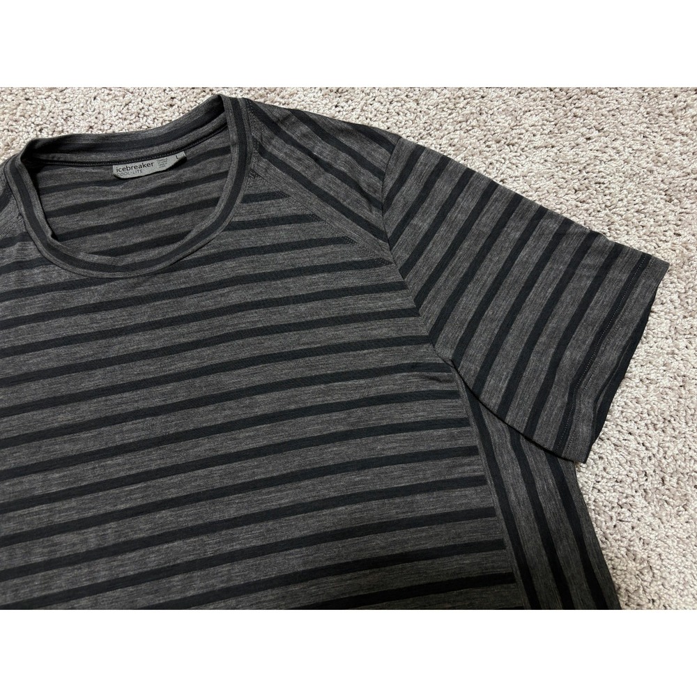 Icebreaker Cool-Lite Wool Blend T Shirt Gray Stripe Base Layer Hiking Mens Large - Picture 4 of 15